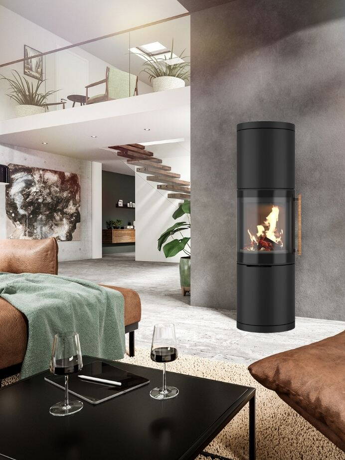 Schwedenofen Brunello L Stahl schwarz Montagebeispiel
