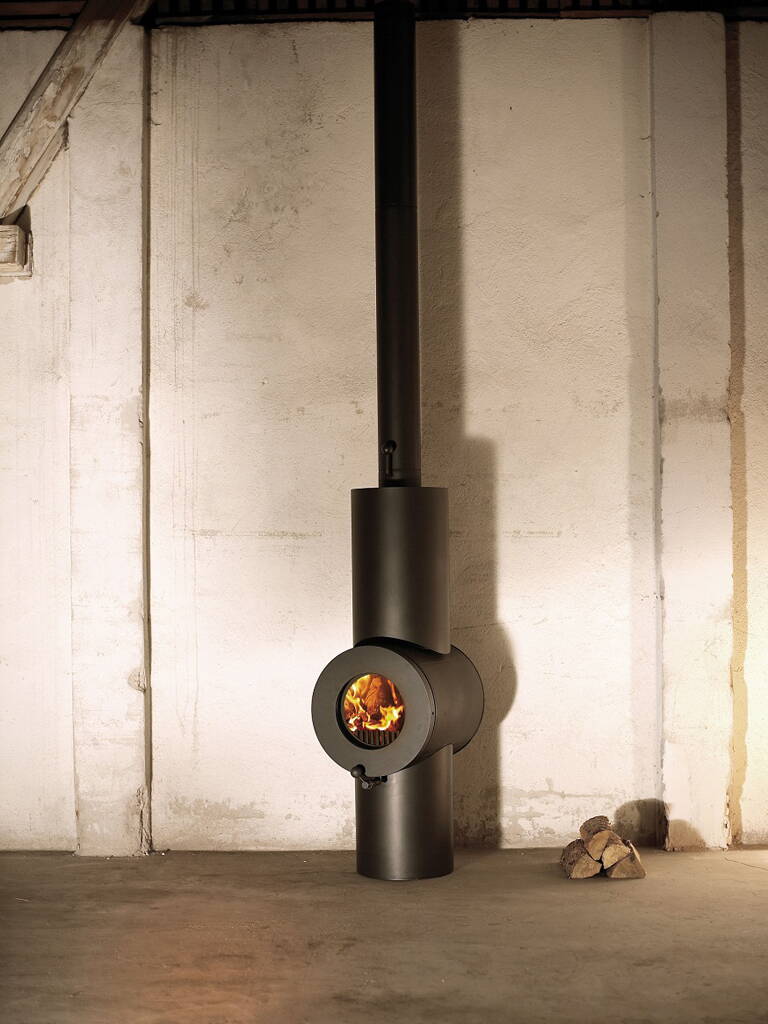 Poêle Cheminées Firetube Shorty slick, 360° drehbar Acier noir, module de base et socle 600 mm de haut 