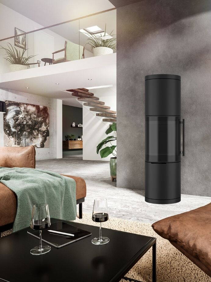 Poêle Cheminée Brunello L Acier noir Exemple d'installation